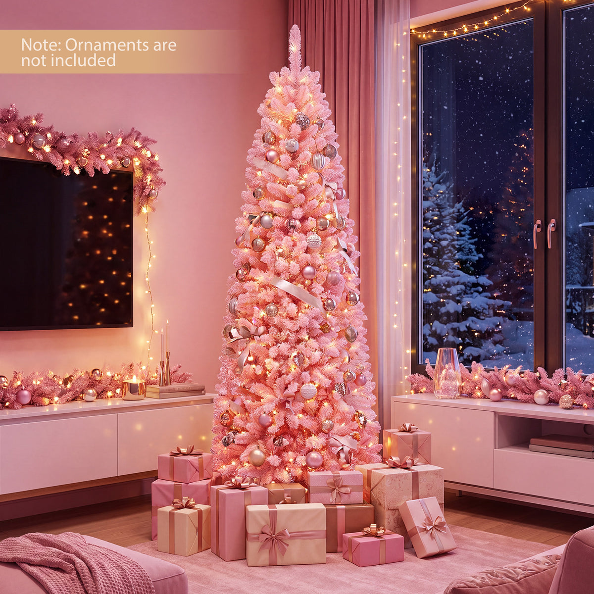 Hikidspace 2.1M Pre-Lit Artificial Hinged Christmas Tree with 8 Lighting Modes