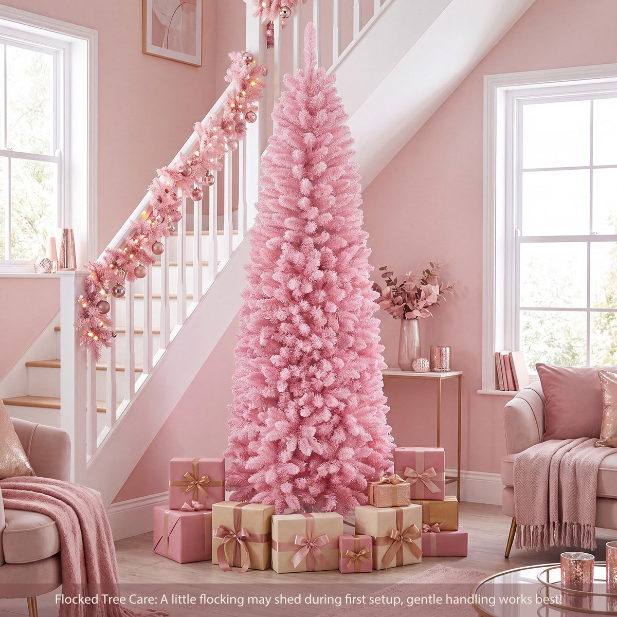Hikidspace 2.1M Pre-Lit Artificial Hinged Christmas Tree with 8 Lighting Modes