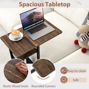 C-shaped End Table with Charging Station and Retractable Tabletop