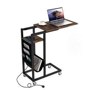 C-shaped End Table with Charging Station and Retractable Tabletop