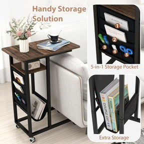 C-shaped End Table with Charging Station and Retractable Tabletop