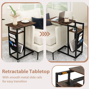 C-shaped End Table with Charging Station and Retractable Tabletop