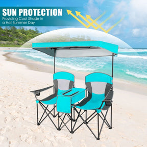 Outdoor Portable 2 Folding Beach Chairs Camping Seat with Shade Canopy