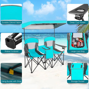 Outdoor Portable 2 Folding Beach Chairs Camping Seat with Shade Canopy
