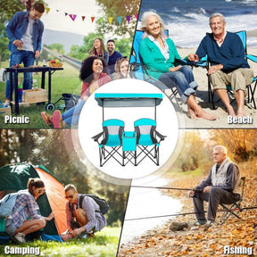Outdoor Portable 2 Folding Beach Chairs Camping Seat with Shade Canopy