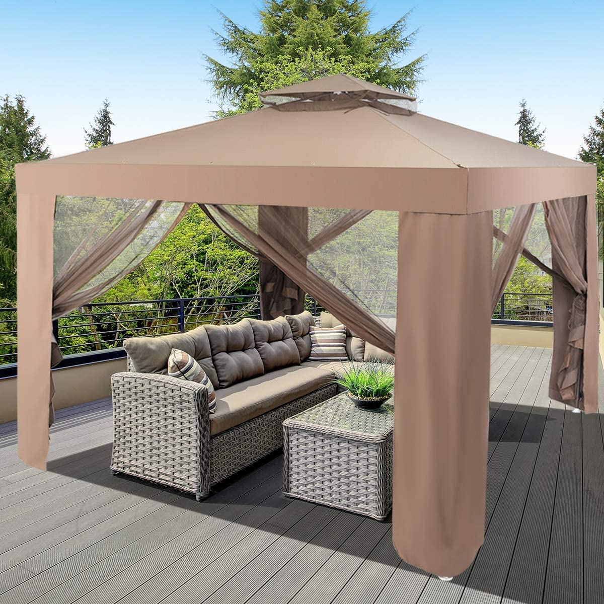 10’x 10’ Outdoor Canopy Gazebo Patio Tent Shelter with Mosquito Netting