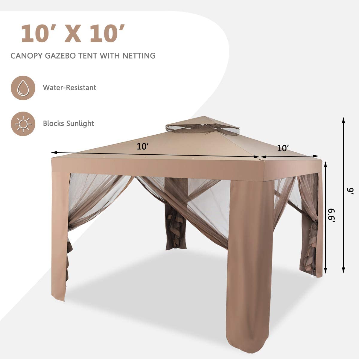10’x 10’ Outdoor Canopy Gazebo Patio Tent Shelter with Mosquito Netting