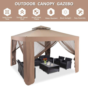 10’x 10’ Outdoor Canopy Gazebo Patio Tent Shelter with Mosquito Netting