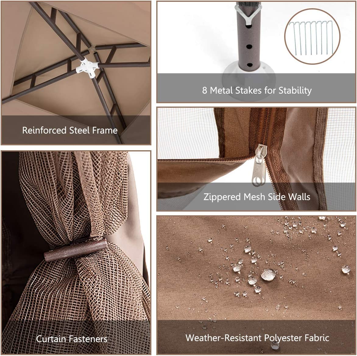 10’x 10’ Outdoor Canopy Gazebo Patio Tent Shelter with Mosquito Netting