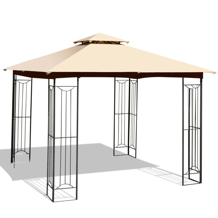 10 x 10 FT Heavy-Duty Patio Canopy Gazebo Tent with 2 Tier Vented Roof