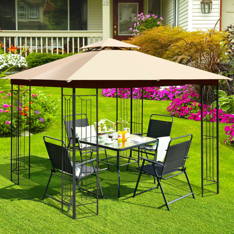 10 x 10 FT Heavy-Duty Patio Canopy Gazebo Tent with 2 Tier Vented Roof