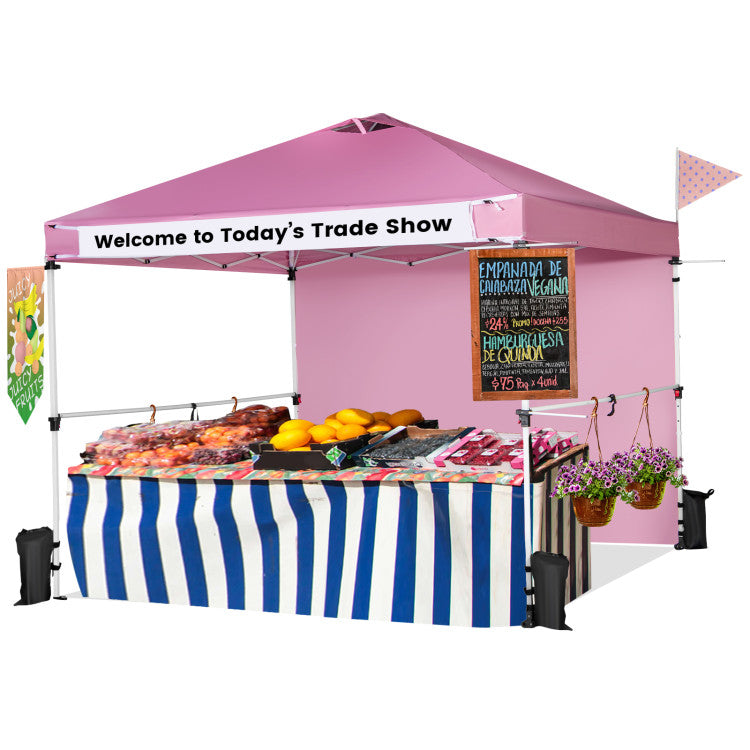 10 x 10 Feet Portable Commercial Pop-up Canopy Foldable Party Tent Awning with Detachable Sidewall and Roller Bag