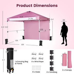 10 x 10 Feet Portable Commercial Pop-up Canopy Foldable Party Tent Awning with Detachable Sidewall and Roller Bag