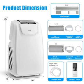 11500 BTU 3-in-1 Portable Air Conditioner Powerful AC Unit with Dual Hose and Remote Control