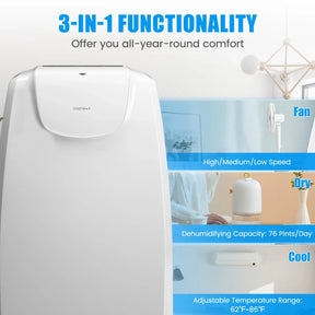 11500 BTU 3-in-1 Portable Air Conditioner Powerful AC Unit with Dual Hose and Remote Control