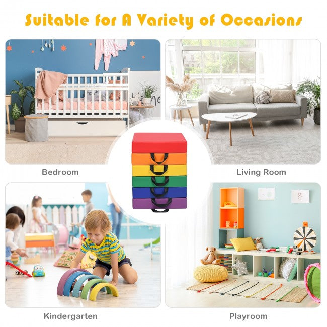 6 Piece 15 Inches Square Toddler Floor Cushions Flexible Soft Foam Seating with Handles
