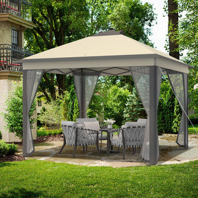 11 x 11 Feet Outdoor Height Adjustable Gazebo Patio Foldable Canopy Tent with Solar LED Light