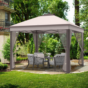 11 x 11 Feet Outdoor Height Adjustable Gazebo Patio Foldable Canopy Tent with Solar LED Light