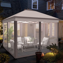 11 x 11 Feet Outdoor Height Adjustable Gazebo Patio Foldable Canopy Tent with Solar LED Light