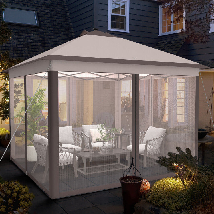 11 x 11 Feet Outdoor Height Adjustable Gazebo Patio Foldable Canopy Tent with Solar LED Light