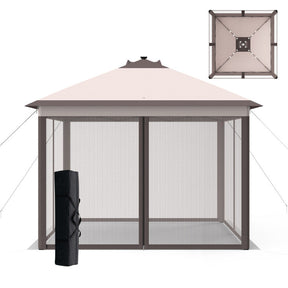11 x 11 Feet Outdoor Height Adjustable Gazebo Patio Foldable Canopy Tent with Solar LED Light