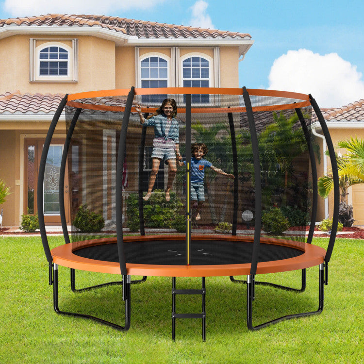 12FT ASTM Approved Trampolines Outdoor Large Recreational Trampoline with Enclosure Net and Safety Pad for Kids Youth Adults