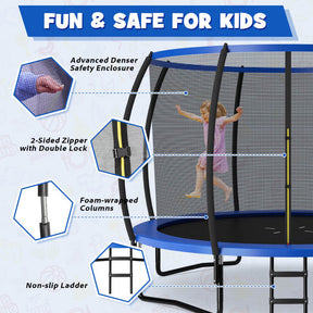 12FT ASTM Approved Trampolines Outdoor Large Recreational Trampoline with Enclosure Net and Safety Pad for Kids Youth Adults