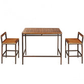 3 Pieces Outdoor Rattan Bar Height Bistro Set Patio Wicker Dining Furniture Set with Table and 2 Bar Chairs