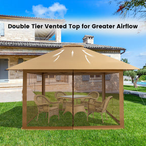 13 x 13 Feet Outdoor Pop-up Gazebo Patio Instant Canopy Shelter Tent with Mesh Sidewall and Vented Top