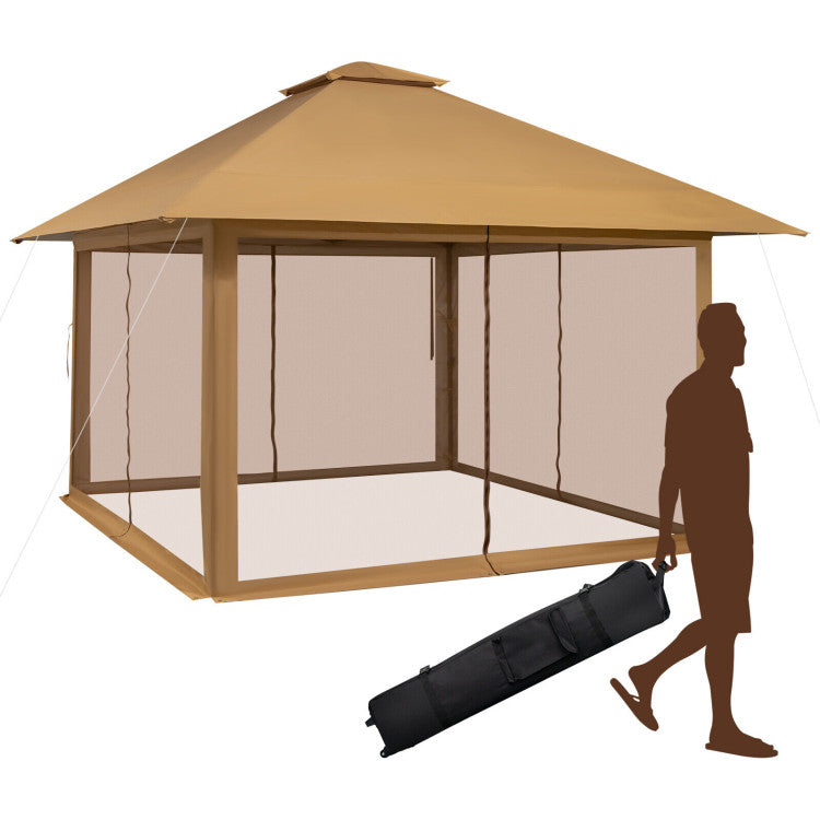 13 x 13 Feet Outdoor Pop-up Gazebo Patio Instant Canopy Shelter Tent with Mesh Sidewall and Vented Top