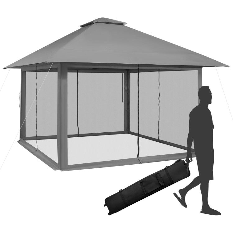 13 x 13 Feet Outdoor Pop-up Gazebo Patio Instant Canopy Shelter Tent with Mesh Sidewall and Vented Top