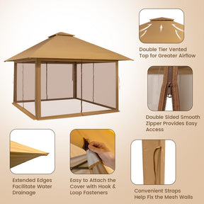 13 x 13 Feet Outdoor Pop-up Gazebo Patio Instant Canopy Shelter Tent with Mesh Sidewall and Vented Top