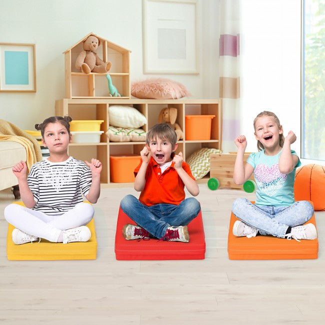6 Piece 15 Inches Square Toddler Floor Cushions Flexible Soft Foam Seating with Handles