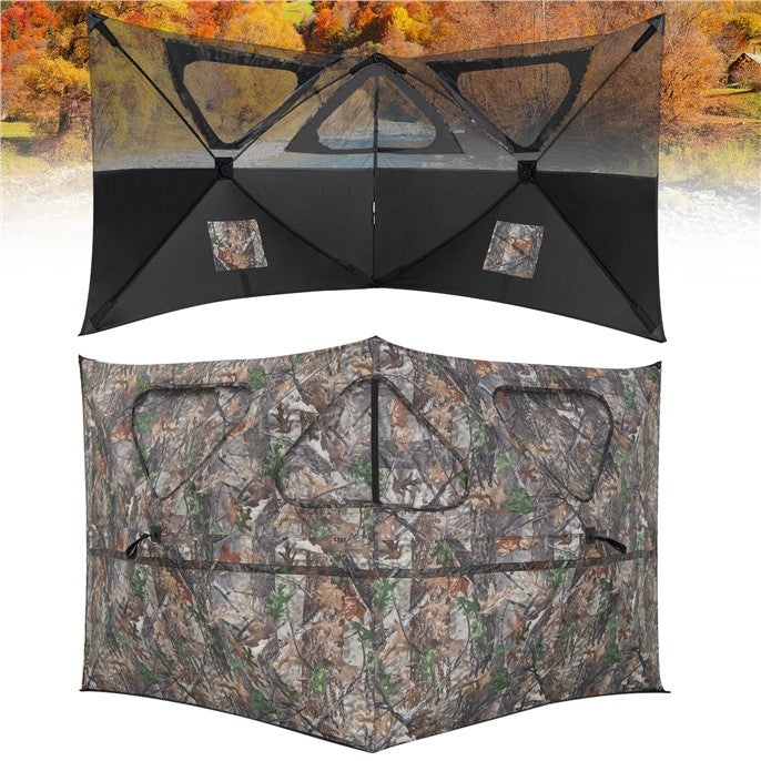 2-Panel Portable Hunting Blind Pop-Up Ground Hunting Fence with Brush-in Loops and 3 Shoot Through Ports