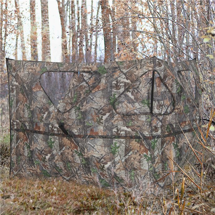 2-Panel Portable Hunting Blind Pop-Up Ground Hunting Fence with Brush-in Loops and 3 Shoot Through Ports