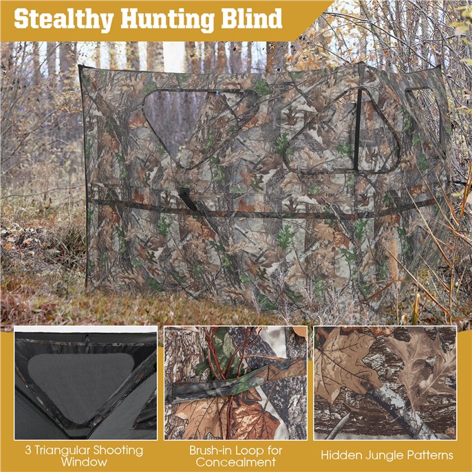 2-Panel Portable Hunting Blind Pop-Up Ground Hunting Fence with Brush-in Loops and 3 Shoot Through Ports