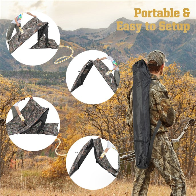 2-Panel Portable Hunting Blind Pop-Up Ground Hunting Fence with Brush-in Loops and 3 Shoot Through Ports