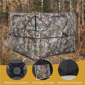 2-Panel Portable Hunting Blind Pop-Up Ground Hunting Fence with Brush-in Loops and 3 Shoot Through Ports