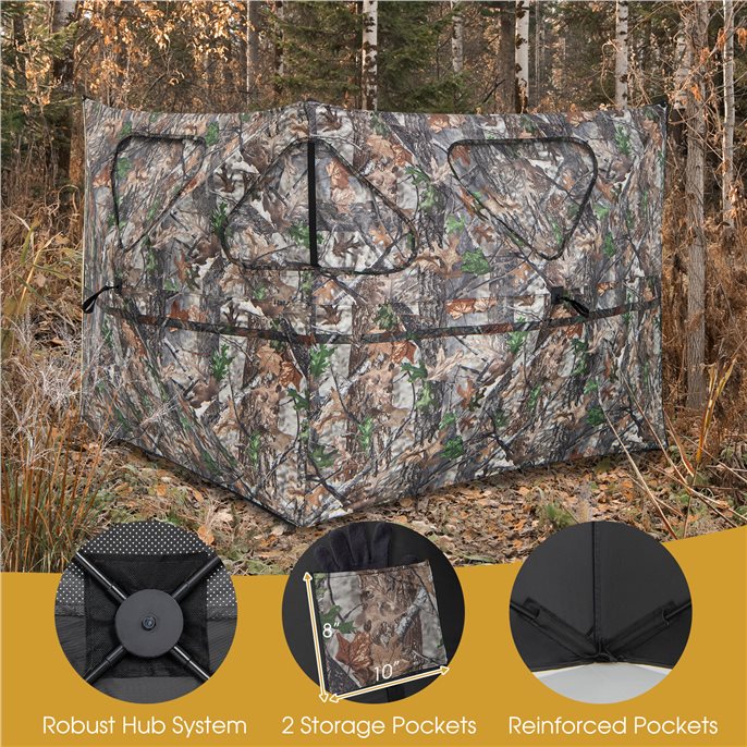 2-Panel Portable Hunting Blind Pop-Up Ground Hunting Fence with Brush-in Loops and 3 Shoot Through Ports