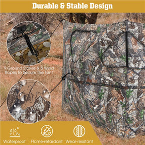 2-Panel Portable Hunting Blind Pop-Up Ground Hunting Fence with Brush-in Loops and 3 Shoot Through Ports