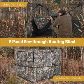 2-Panel Portable Hunting Blind Pop-Up Ground Hunting Fence with Brush-in Loops and 3 Shoot Through Ports
