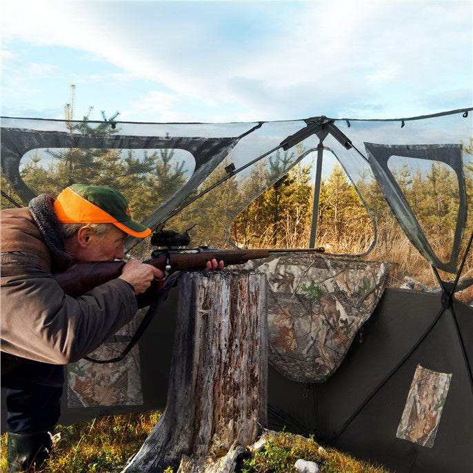 2-Panel Portable Hunting Blind Pop-Up Ground Hunting Fence with Brush-in Loops and 3 Shoot Through Ports