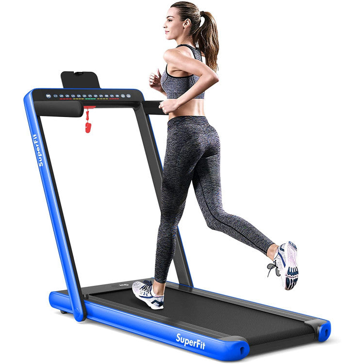 2-in-1 Folding Electric Motorized Treadmill with Remote Control and Dual Display