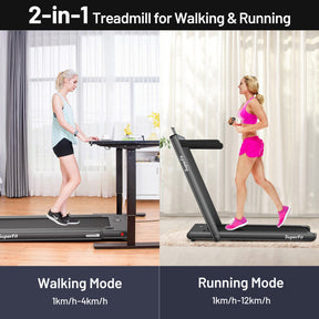 2-in-1 Folding Electric Motorized Treadmill with Remote Control and Dual Display