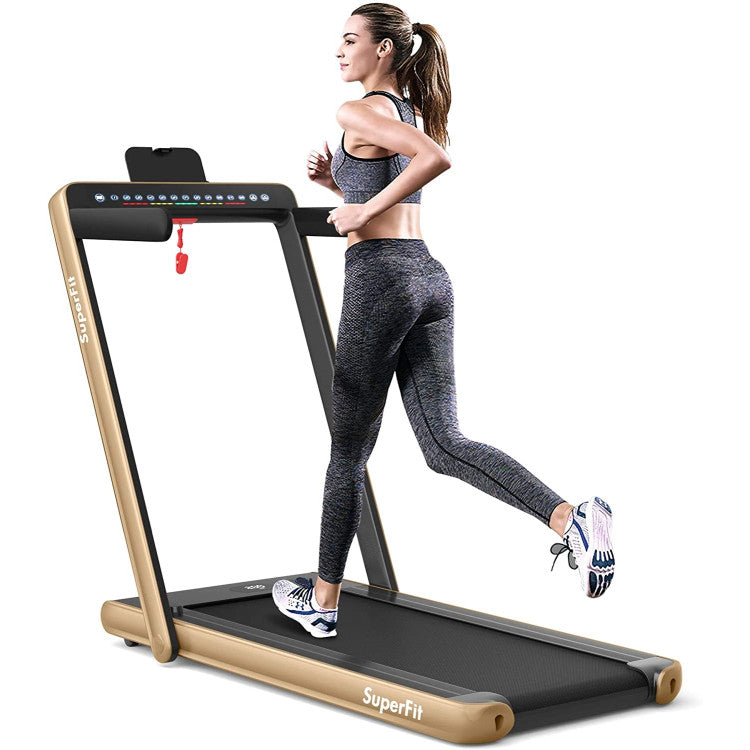 2-in-1 Folding Electric Motorized Treadmill with Remote Control and Dual Display
