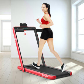 2-in-1 Folding Electric Motorized Treadmill with Remote Control and Dual Display