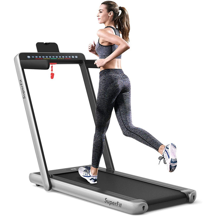 2-in-1 Folding Electric Motorized Treadmill with Remote Control and Dual Display
