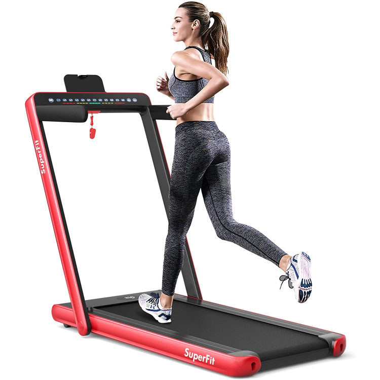 2-in-1 Folding Electric Motorized Treadmill with Remote Control and Dual Display