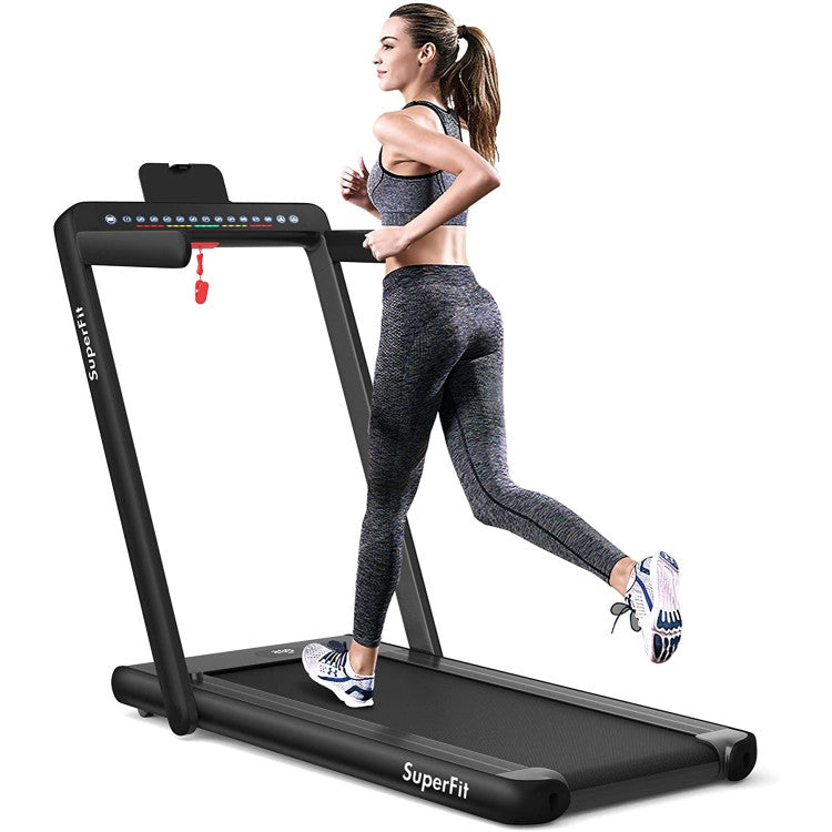 2-in-1 Folding Electric Motorized Treadmill with Remote Control and Dual Display