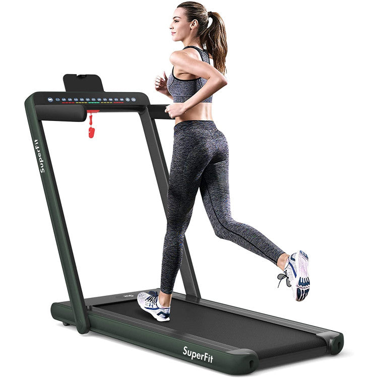 2-in-1 Folding Electric Motorized Treadmill with Remote Control and Dual Display